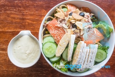 Salmon Tuna Salad With Cream Sauce Stock Photo