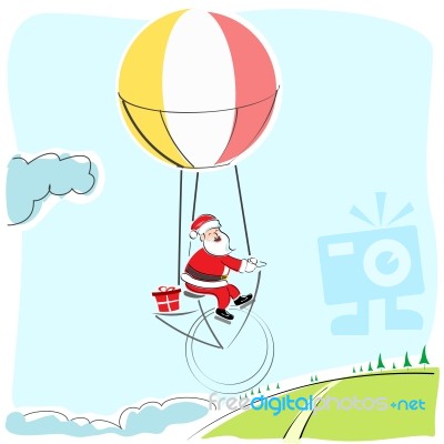 Santa Flying In Balloon Stock Image