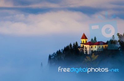 Sapa Valley City In The Mist In The Morning, Vietnam Stock Photo