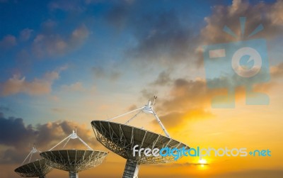 Satellite Dish Receiving Data Signal For Communication Stock Photo