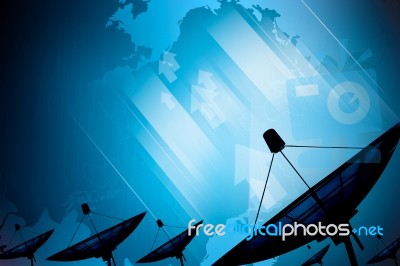 Satellite Dish Transmission Data On Background Digital Blue Stock Photo