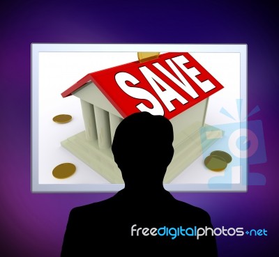 Save On House Man Means Saving For Deposit Or Home Stock Image