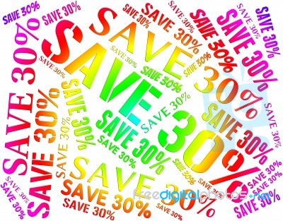 Save Thirty Percent Representing Sales Promotion And Bargain Stock Image