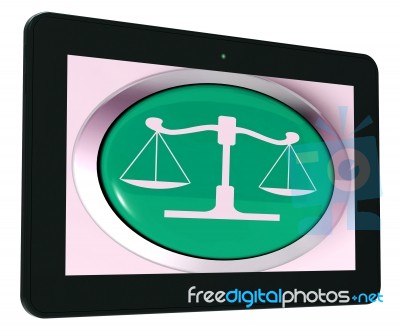 Scales Of Justice Tablet Means Law Trial Stock Image