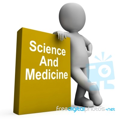 Science And Medicine Book With Character Shows Medical Research Stock Image