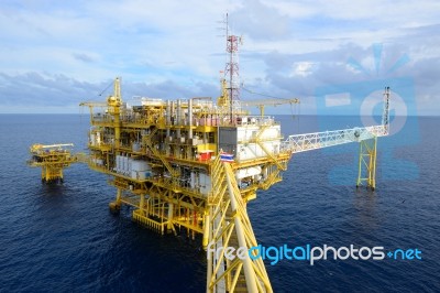 Sea With Oil Rig Stock Photo