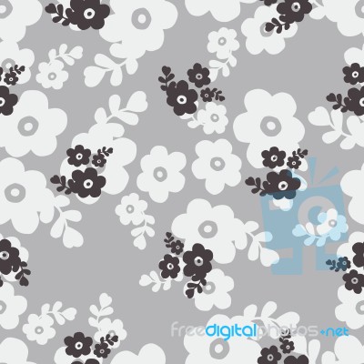 Seamless Black And White Color Of Cute Flower Pattern Stock Image