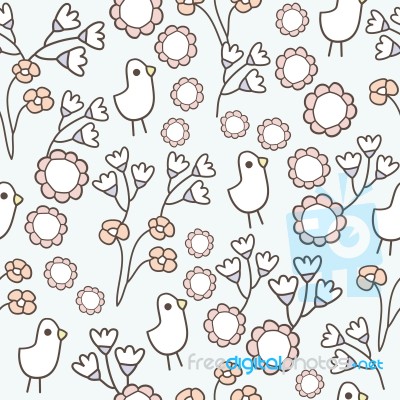 Seamless Pattern Of  Flower And Chick Illustration Background Stock Image