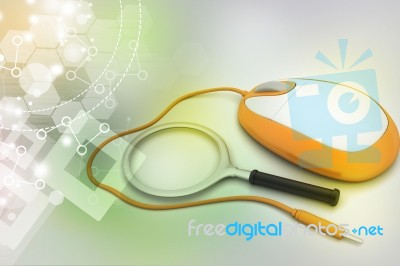 Search Concept. Magnifying Glass With Computer Mouse Stock Image