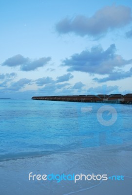 Seascape And Water Villas In Maldives (sunset) Stock Photo