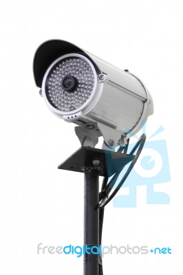 Security Camera Pole Isolated On White Background Stock Photo