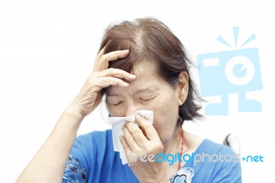 Senior Woman Headache Stock Photo