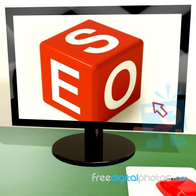 Seo Dice On Computer Shows Online Web Optimization Stock Image