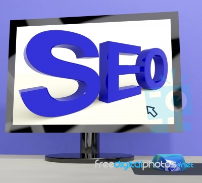 Seo Word On Computer Showing Online Web Optimization Stock Image