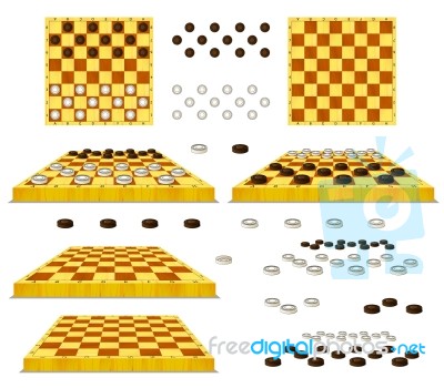 Set Of Chessboard And Checkers Isolated On White Background Stock Image