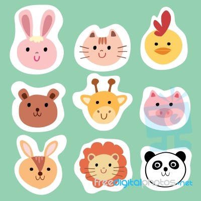 Set Of Colorful Cute Animals And Pets , Cartoon Illustration Stock Image