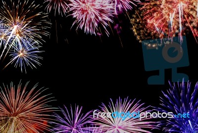 Set Of Colorful Fireworks For Celebration Background Stock Photo
