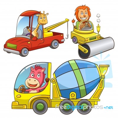 Set Of Construction Vehicle Animal Cartoon Stock Image