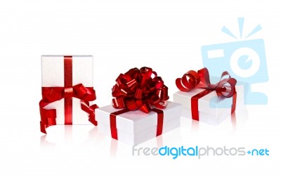 Set Of Gift Box With Red Ribbon Stock Photo