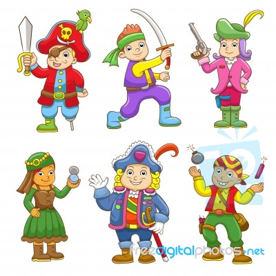 Set Of Pirate Child Cartoon Stock Image