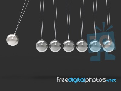 Seven Silver Newtons Cradle Shows Blank Spheres Copyspace For 7 Stock Image