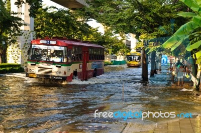 Severe Flood In Bangkok, Thailand Stock Photo