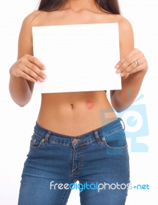 Sexy Girl Holding White Board Stock Photo