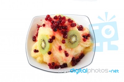 Shaved Fresh Milk Ice With Fruit Stock Photo