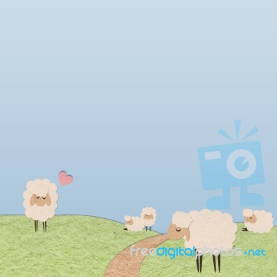 Sheep In Farm Paper Craft Stick Stock Image