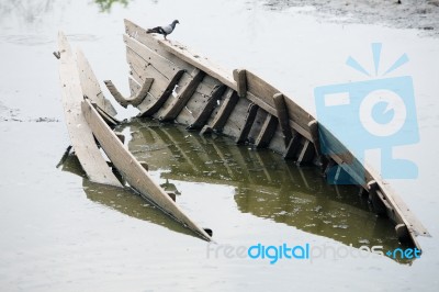 Ship Wreck In Canal Stock Photo