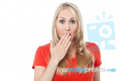 Shocked Young Woman Over White Stock Photo