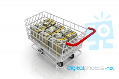 Shopping Cart With Dollars Stock Image