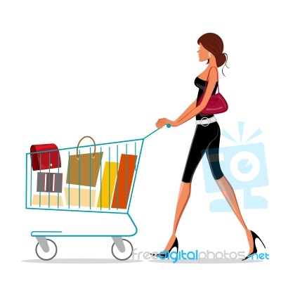 Shopping Lady With Trolley Stock Image