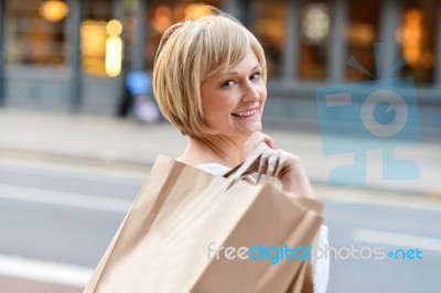 Shopping Woman Holding Bags Stock Photo