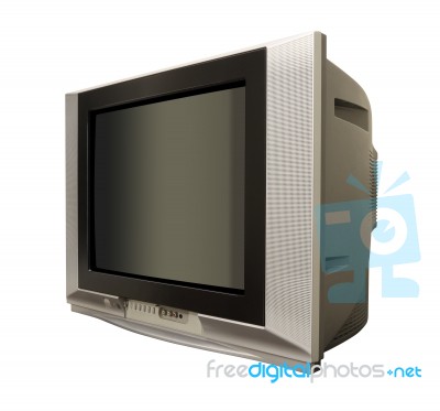 Side Television Blank Screen On White Background Stock Photo