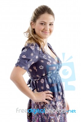 Side View Of Smiling Young Female Stock Photo