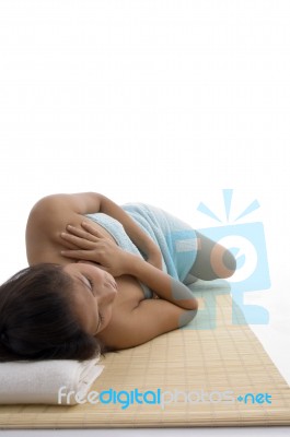 Side View Of Young Woman In Relaxation Pose Stock Photo