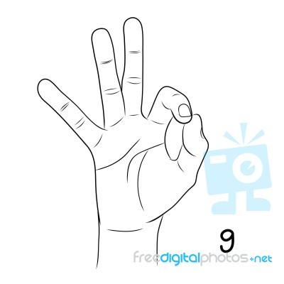 Sign Language,number 9 Stock Image