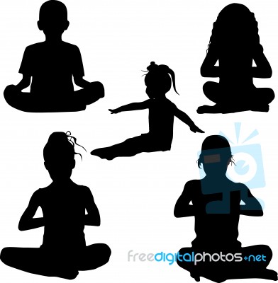Silhouette Child Doing Meditation Stock Image
