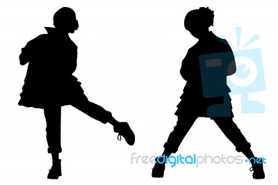 Silhouette Children Dancing Stock Image