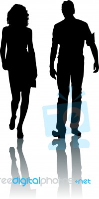 Silhouette Couple Walking Stock Image