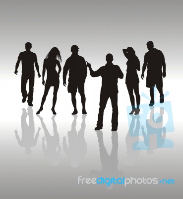 Silhouette Dance Team Stock Image