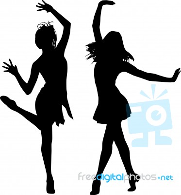 Silhouette Dancing Women Stock Image