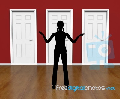 Silhouette Doors Means Doorways Direction And Choose Stock Image