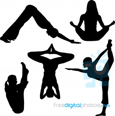 Silhouette friends Doing Yoga Stock Image