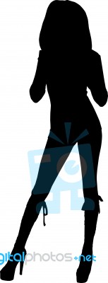 Silhouette Girl Standing Stock Image