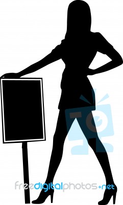 Silhouette Lady With Billboard Stock Image