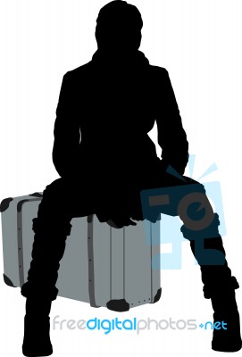Silhouette Of A Woman Traveling Stock Photo