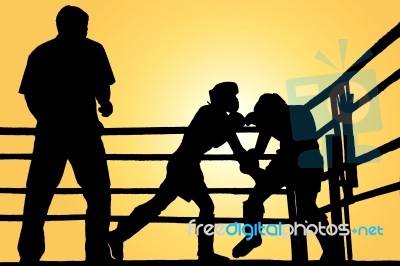 Silhouette Of Boxing Fight Stock Image
