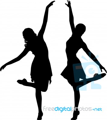 Silhouette Of Dancing Women Stock Image